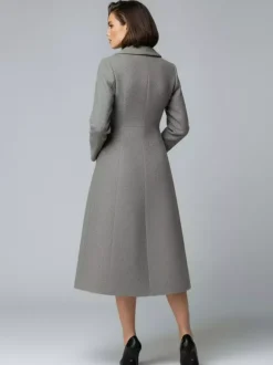 Manteau midi trapèze croisé en laine avec col châle pour femme 2026