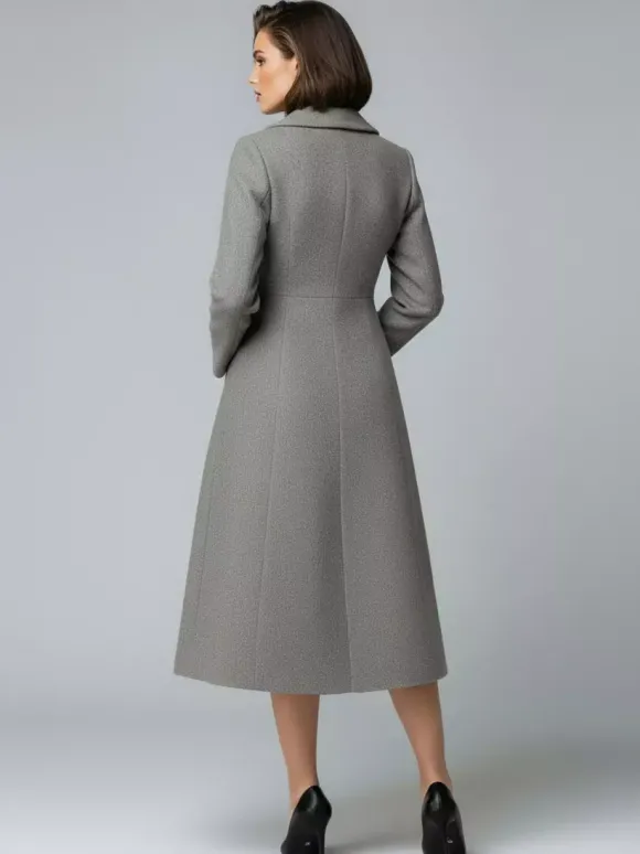 Manteau midi trapèze croisé en laine avec col châle pour femme 2026