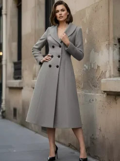 Manteau midi trapèze croisé en laine avec col châle pour femme 2026