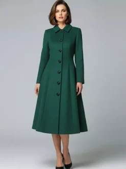 Manteau mi-long en laine coupe trapèze col chemise collection femme 2026
