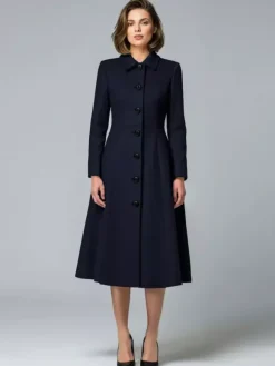 Manteau mi-long en laine coupe trapèze col chemise collection femme 2026