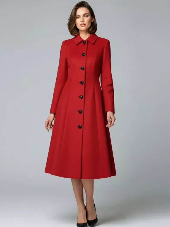Manteau mi-long en laine coupe trapèze col chemise collection femme 2026