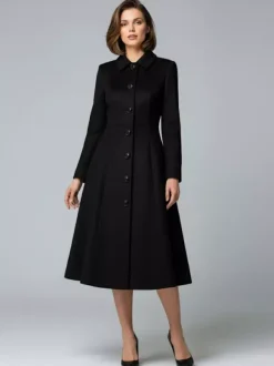 Manteau mi-long en laine coupe trapèze col chemise collection femme 2026
