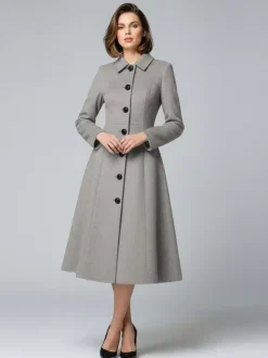 Manteau mi-long en laine coupe trapèze col chemise collection femme 2026