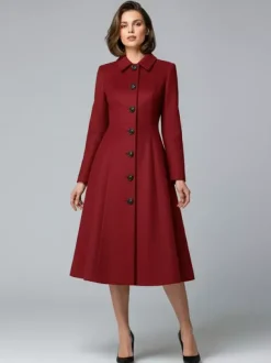 Manteau mi-long en laine coupe trapèze col chemise collection femme 2026