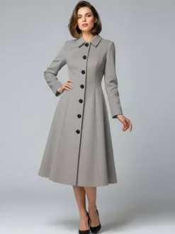 Manteau mi-long en laine coupe trapèze col chemise collection femme 2026