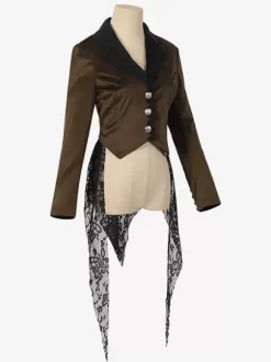 Manteau mi-long gothique marron café pour femme trench slim mode automne et hiver col montant foncé smoking de palais
