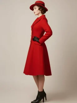 Manteau mi-long évasé en laine coupe trapèze croisé style vintage pour femme (collection 2026)