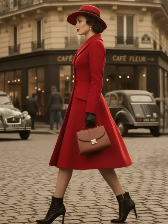 Manteau mi-long évasé en laine coupe trapèze croisé style vintage pour femme (collection 2026)