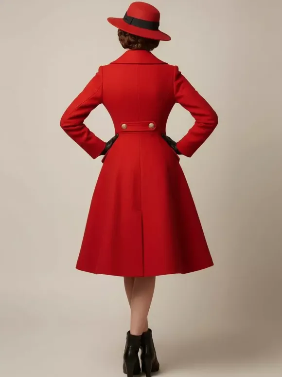 Manteau mi-long évasé en laine coupe trapèze croisé style vintage pour femme (collection 2026)