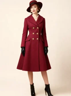 Manteau mi-long évasé en laine coupe trapèze croisé style vintage pour femme (collection 2026)