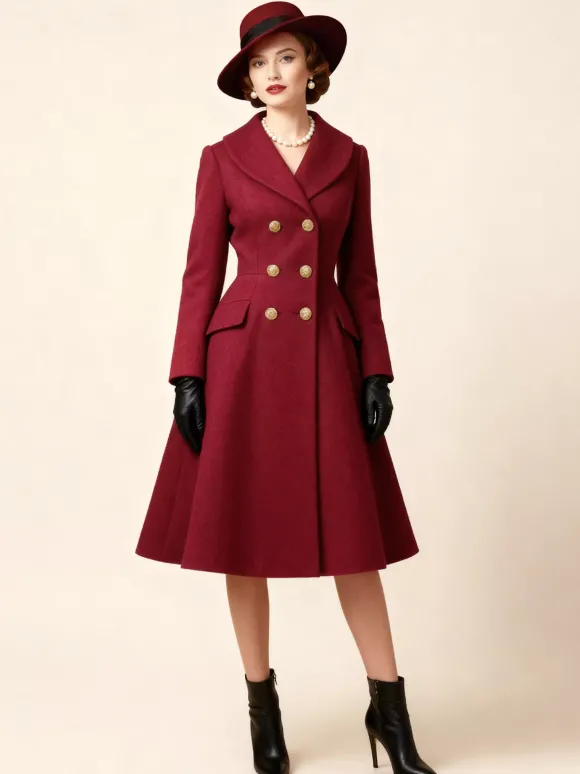 Manteau mi-long évasé en laine coupe trapèze croisé style vintage pour femme (collection 2026)