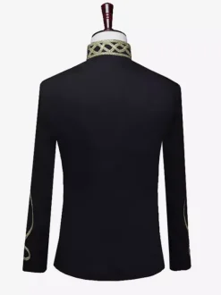 Manteau noir vintage à boutons rétro et blocs de couleurs à manches longues en polyester pour homme