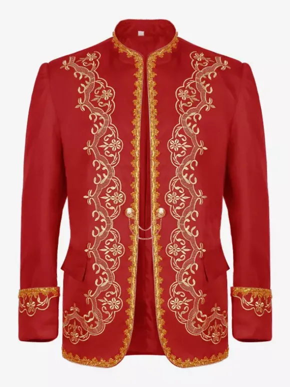 Manteau Noir Vintage Top Rétro Brodé Manches Longues Veste Rétro Costumes Pour Homme Déguisement Vintage