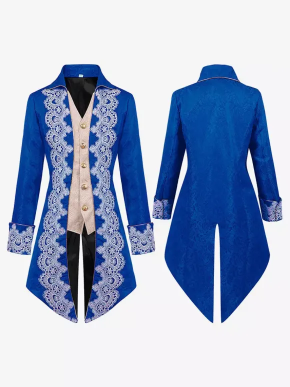 Manteau Rouge Vintage Haut Renaissance Imprimé Fleuri Manches Longues Veste Rétro Costumes Pour Homme Déguisement Vintage Bourgogne