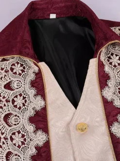 Manteau Rouge Vintage Haut Renaissance Imprimé Fleuri Manches Longues Veste Rétro Costumes Pour Homme Déguisement Vintage Bourgogne