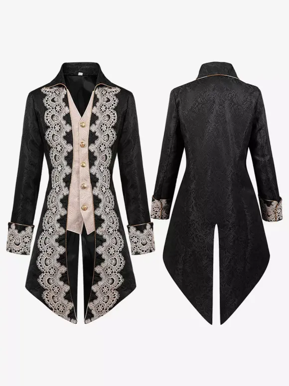 Manteau Rouge Vintage Haut Renaissance Imprimé Fleuri Manches Longues Veste Rétro Costumes Pour Homme Déguisement Vintage Bourgogne
