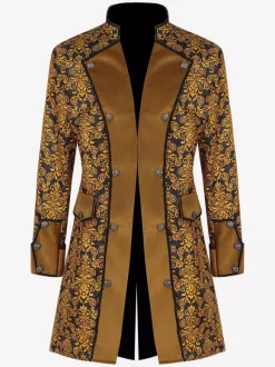 Manteau rétro jaune à manches longues en Fiber de Polyester Costumes rétro pour hommes