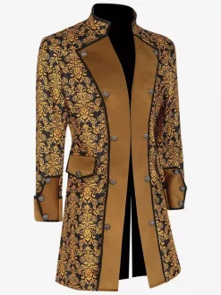 Manteau rétro jaune à manches longues en Fiber de Polyester Costumes rétro pour hommes