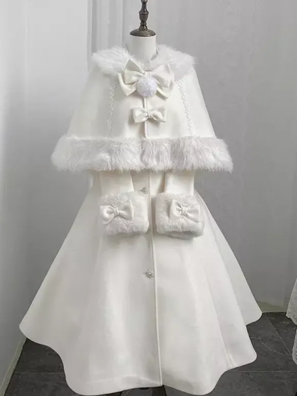 Manteau Sweet Lolita à n艙uds blancs cape pardessus poncho manteau d'hiver Lolita
