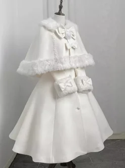Manteau Sweet Lolita à n艙uds blancs cape pardessus poncho manteau d'hiver Lolita