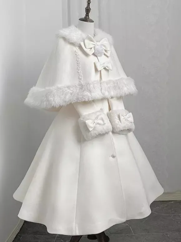 Manteau Sweet Lolita à n艙uds blancs cape pardessus poncho manteau d'hiver Lolita