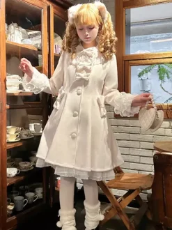 Manteau Sweet Lolita à n艙uds noirs manches longues style automne-hiver avec cape