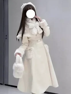 Manteau Sweet Lolita rose et blanc à n艙uds cape pardessus manteau d'hiver Lolita