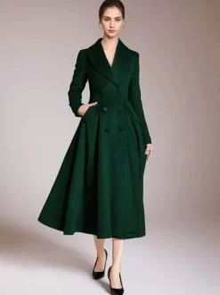 Manteau évasé en laine bordeaux à col châle vintage à double boutonnage pour femme vêtement d'extérieur d'hiver en forme de A 2026