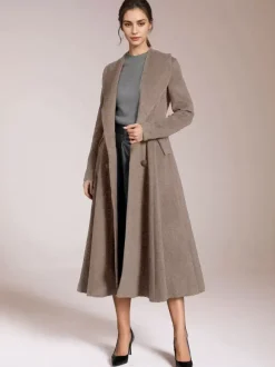 Manteau évasé en laine bordeaux à col châle vintage à double boutonnage pour femme vêtement d'extérieur d'hiver en forme de A 2026