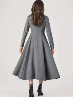 Manteau évasé en mélange de laine pour femme un bouton gris coupe trapèze vêtement d'extérieur mi-long d'hiver 2026