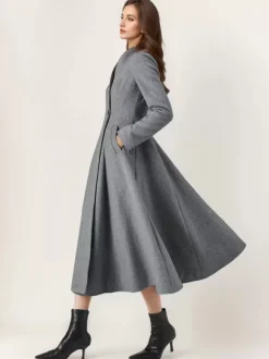 Manteau évasé en mélange de laine pour femme un bouton gris coupe trapèze vêtement d'extérieur mi-long d'hiver 2026