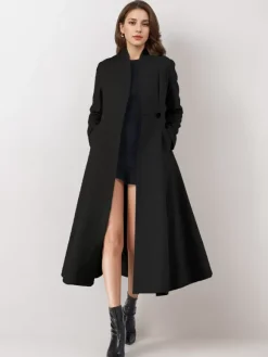 Manteau évasé en mélange de laine pour femme un bouton gris coupe trapèze vêtement d'extérieur mi-long d'hiver 2026