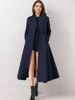 Manteau évasé en mélange de laine pour femme un bouton gris coupe trapèze vêtement d'extérieur mi-long d'hiver 2026