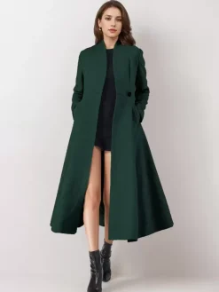 Manteau évasé en mélange de laine pour femme un bouton gris coupe trapèze vêtement d'extérieur mi-long d'hiver 2026