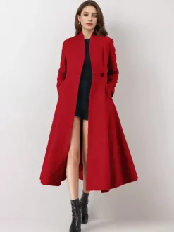 Manteau évasé en mélange de laine pour femme un bouton gris coupe trapèze vêtement d'extérieur mi-long d'hiver 2026