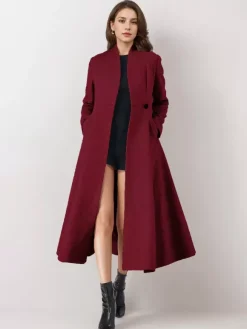 Manteau évasé en mélange de laine pour femme un bouton gris coupe trapèze vêtement d'extérieur mi-long d'hiver 2026