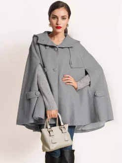 Manteau cape en laine à capuche Camel pour femme Poncho surdimensionné Vêtements d'extérieur d'hiver 2026