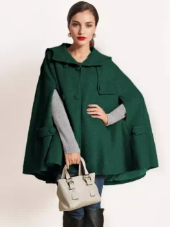 Manteau cape en laine à capuche Camel pour femme Poncho surdimensionné Vêtements d'extérieur d'hiver 2026
