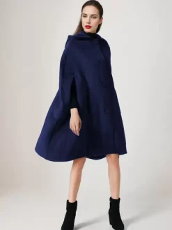 Manteau cape en laine noire avec capuche Poncho surdimensionné Vêtements d'extérieur d'hiver pour femmes 2026