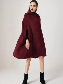 Manteau cape en laine noire avec capuche Poncho surdimensionné Vêtements d'extérieur d'hiver pour femmes 2026