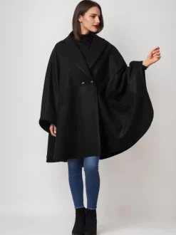 Manteau cape en mélange de laine bleu marine foncé poncho surdimensionné à revers vêtements d'extérieur d'hiver pour femmes 2026