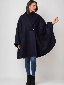 Manteau cape en mélange de laine bleu marine foncé poncho surdimensionné à revers vêtements d'extérieur d'hiver pour femmes 2026