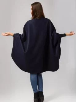 Manteau cape en mélange de laine bleu marine foncé poncho surdimensionné à revers vêtements d'extérieur d'hiver pour femmes 2026