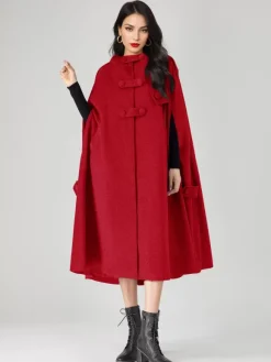 Manteau cape en mélange de laine pour femme à capuche gris surdimensionné long poncho vêtements d'extérieur 2026