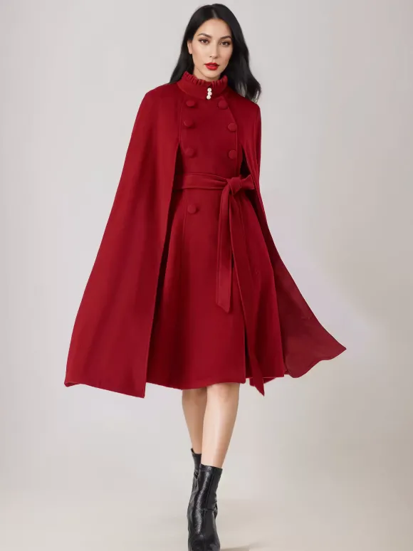 Manteau cape en mélange de laine pour femme col montant poncho surdimensionné avec ceinture bleu marine foncé vêtements d'extérieur 2026