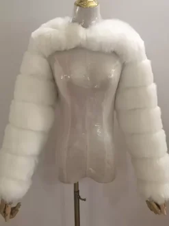 Manteau court blanc écologique à manches longues en fausse fourrure pour femmes 2026