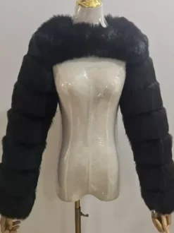 Manteau court blanc écologique à manches longues en fausse fourrure pour femmes 2026