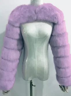 Manteau court blanc écologique à manches longues en fausse fourrure pour femmes 2026