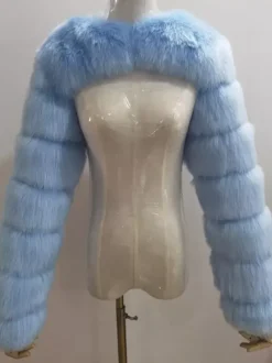 Manteau court blanc écologique à manches longues en fausse fourrure pour femmes 2026